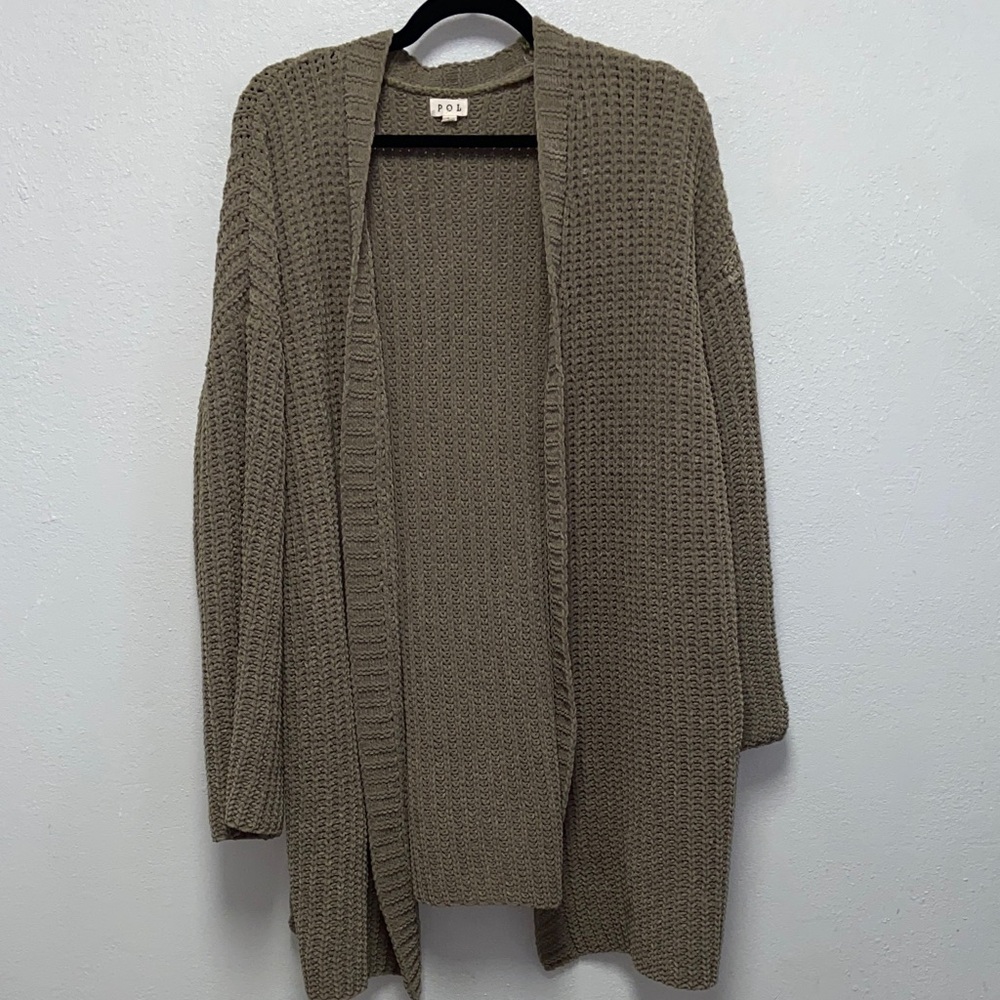 POL Olive Chunky Knit Oversized Open Front Cardigan